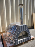 Large 44" Custom Mosaic Metallic Tile Brick Wood Fired Pizza Oven with Stainless Door + Vent