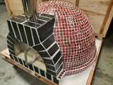 Large 44" Custom Mosaic Red Tile Brick Wood Fired Pizza Oven with Stainless Door + Vent