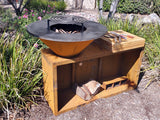 CORTEN Steel Outdoor Wood / Charcoal BBQ Grill Kitchen Fire Pit + Cutting Board