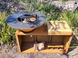 CORTEN Steel Outdoor Wood / Charcoal BBQ Grill Kitchen Fire Pit + Cutting Board