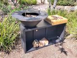 Black CORTEN Steel Outdoor Wood / Charcoal BBQ Grill Kitchen Fire Pit + Cutting Board