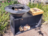 Black CORTEN Steel Outdoor Wood / Charcoal BBQ Grill Kitchen Fire Pit + Cutting Board