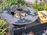 Black CORTEN Steel Outdoor Wood / Charcoal BBQ Grill Kitchen Fire Pit + Cutting Board