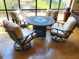 5 Piece Outdoor Patio Furniture Fire Pit Set Cast Aluminum Antique Bronze 4 Chairs + Table