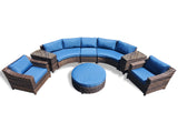 New XL Size 8 Piece Modern Curved Outdoor Wicker / Rattan Patio Furniture Set + Ottoman