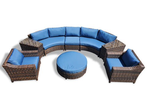 New XL Size 8 Piece Modern Curved Outdoor Wicker / Rattan Patio Furniture Set + Ottoman