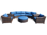 New XL Size 8 Piece Modern Curved Outdoor Wicker / Rattan Patio Furniture Set + Ottoman