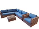 7 Piece L-Shape Outdoor Wicker Rattan Sectional with Coffee Table + Chair