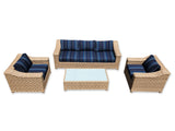 New 4 Piece Outdoor Wicker Garden Patio Set with 6" Cushions  SUNBRELLA Stanton Lagoon