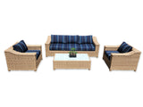 New 4 Piece Outdoor Wicker Garden Patio Set with 6" Cushions  SUNBRELLA Stanton Lagoon