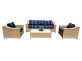 New 4 Piece Outdoor Wicker Garden Patio Set with 6" Cushions  SUNBRELLA Stanton Lagoon
