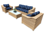 New 4 Piece Outdoor Wicker Garden Patio Set with 6" Cushions  SUNBRELLA Stanton Lagoon