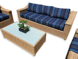 New 4 Piece Outdoor Wicker Garden Patio Set with 6" Cushions  SUNBRELLA Stanton Lagoon