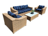 New 4 Piece Outdoor Wicker Garden Patio Set with 6" Cushions  SUNBRELLA Stanton Lagoon