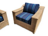 New 4 Piece Outdoor Wicker Garden Patio Set with 6" Cushions  SUNBRELLA Stanton Lagoon