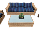 New 4 Piece Outdoor Wicker Garden Patio Set with 6" Cushions  SUNBRELLA Stanton Lagoon