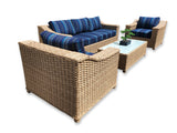 New 4 Piece Outdoor Wicker Garden Patio Set with 6" Cushions  SUNBRELLA Stanton Lagoon