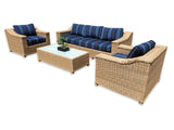 New 4 Piece Outdoor Wicker Garden Patio Set with 6" Cushions  SUNBRELLA Stanton Lagoon