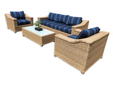 New 4 Piece Outdoor Wicker Garden Patio Set with 6" Cushions  SUNBRELLA Stanton Lagoon