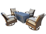 5 Piece Outdoor Patio Furniture Set w/ Fire Pit + 4 Swivel Rocker Aluminum Chairs Sunbrella Upgrade