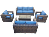 5 Piece Modern Design Wicker Rattan Conversation Outdoor Patio Furniture Set Fully Assembled