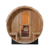 Large 6-8 Person 8' Canadian Red Cedar Barrel Outdoor Wet Dry Swedish Sauna with Porch 9KW Heater