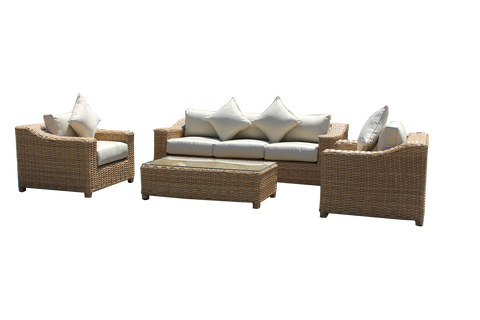 4 Piece Outdoor Wicker Garden Patio Furniture Set with 6" Cushions Fully Assembled Natural Tan XL Weave