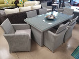 NEW Rectangle Glass Top Grey Wicker PE Rattan Outdoor Dining Table  CLEARANCE