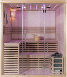 Wet Dry Traditional 3 Bench Indoor Swedish Steam SPA Sauna 4+ Person Harvia 8KW Heater 200F Temps