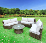 Monterrey 6 Piece Curved Modern Wicker Rattan Patio Furniture Set with Coffee Table and Ice Bucket