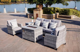 Modern Grey Wicker 5 Piece Outdoor Patio Furniture Set (3 seater sofa) with Gas Fire Pit