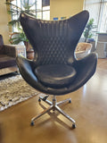 Aviator Mid Century Modern Classic Jacobsen Style Egg Lounge Chair Black Leather Aluminum