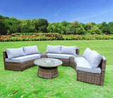 Monterrey 6 Piece Curved Modern Wicker Rattan Patio Furniture Set with Coffee Table and Ice Bucket