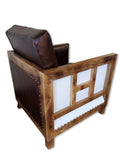 Full Cowhide Vintage Leather Retro Vintage Retro Chair Rustic Wood Frame Home Office
