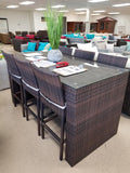 7 Piece PE Rattan / Wicker Outdoor Glasstop Bar Table Stool Set (with cushions)