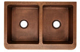 33” Double-Bowl Hammered Copper Farmhouse Kitchen Sink