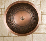 18” Hammered 100% Copper Bathroom Sink Round
