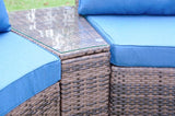 Monterrey 6 Piece Curved Modern Wicker Rattan Patio Furniture Set with Coffee Table and Ice Bucket