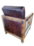 Full Cowhide Vintage Leather Retro Vintage Retro Chair Rustic Wood Frame Home Office