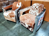Large Full Cowhide Fur Leather Vintage Aluminum Aviator Retro Airplane Chair