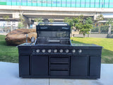 Black Stainless Steel Outdoor BBQ Kitchen Island Combo Grill Propane LPG + Sink 96,000 BTU