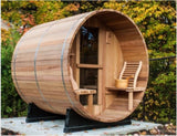 Large 6-8 Person 8' Canadian Red Cedar Barrel Outdoor Wet Dry Swedish Sauna with Porch 9KW Heater