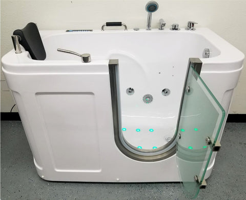 ᐅ【WOODBRIDGE 54 in. x 30 in. Left Hand Walk-In Air & Whirlpool Jets Hot Tub  With Quick Fill Faucet with Hand Shower, White High Glass Acrylic Tub with  Computer Control Panel, WB543038L-WOODBRIDGE】