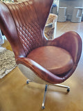 Aviator Mid Century Modern Classic Jacobsen Style Egg Lounge Chair Brown Leather Aluminum