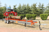 36" Capacity Portable Sawmill Upgraded Gas Honda GX690 22HP Engine Electric Start Band Saw CARBIDE Blade WITH TRAILER