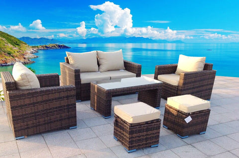 Ensenada 6 Piece Outdoor Wicker Patio Furniture Conversation Set with Table and Ottomans