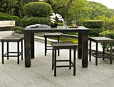 5 Piece Bar Height Table Wicker Rattan Outdoor Conversation Set with 4 Stools