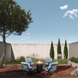 5 Piece Outdoor Patio Furniture Fire Pit Set Cast Aluminum Bronze 4 Chairs + Table  Blue Stripe