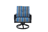 5 Piece Outdoor Patio Furniture Fire Pit Set Cast Aluminum Bronze 4 Chairs + Table  Blue Stripe