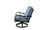5 Piece Outdoor Patio Furniture Fire Pit Set Cast Aluminum Bronze 4 Chairs + Table  Blue Stripe